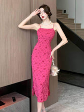 Strappy Floral Detail Midi Dress S / DeepPink